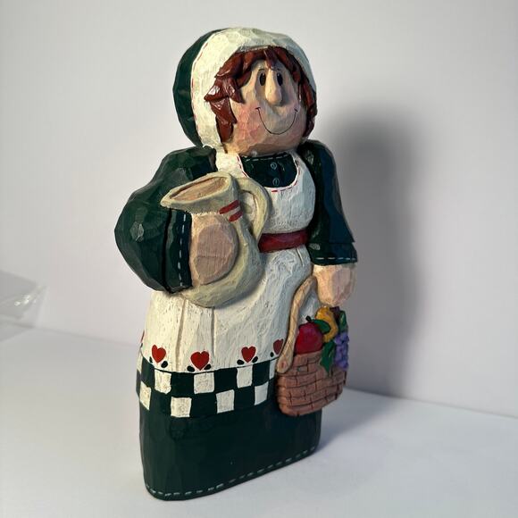 Vintage Eddie Walker Thanksgiving Woman Figurine Harvest Folk Art Resin Basket - Picture 3 of 11